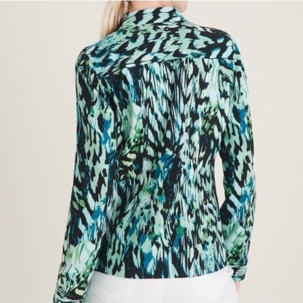 NWOT Chico's Reversible Solid To Printed Linen Jacket - Picture 2 of 5